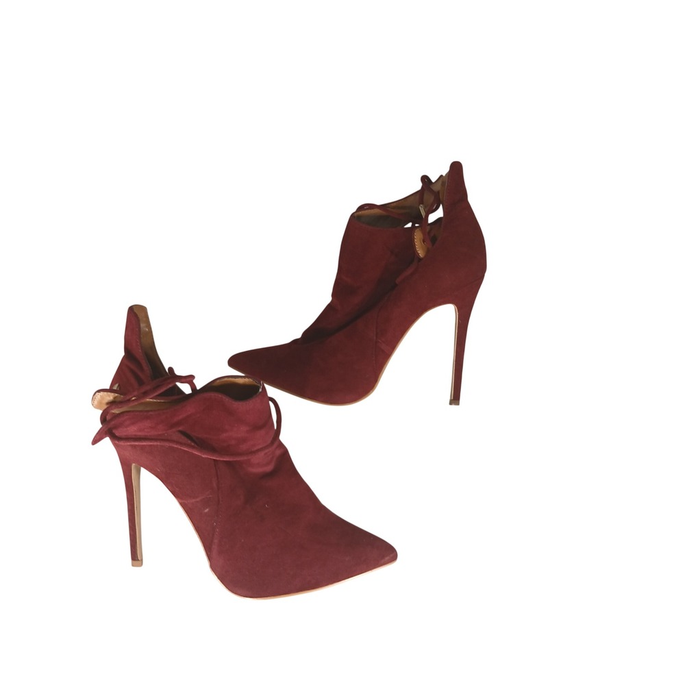 Shoe Republic LA Ankle Booties 8.5 Burgundy Suede Stiletto Pointed Toe Glam